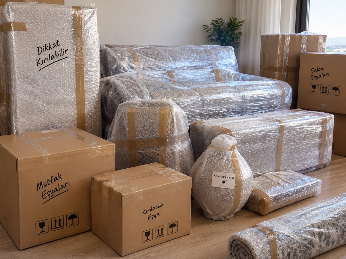 İzmir kırılacak eşya kolileri ve paketli oturma grubu